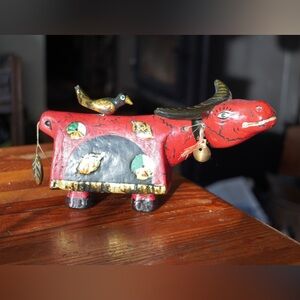Vietnamese Folklore Wood Sculpture Red Ox/Buffalo Water Puppet 5x10